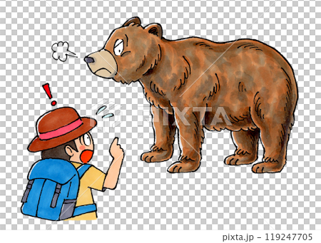 Man encounters an excited brown bear Man encounters an excited brown bear 119247705