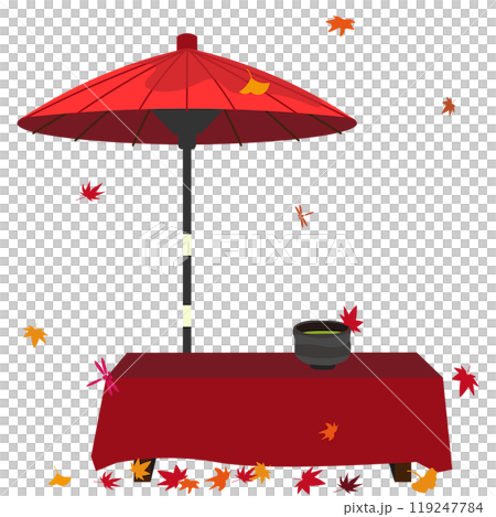 紅葉と野点傘と床几台のベクターイラスト 紅葉と野点傘と床几台のベクターイラスト 119247784