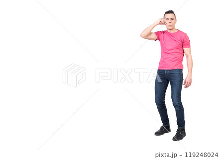 Sleepy man rubbing eyes after sleep. White background 119248024