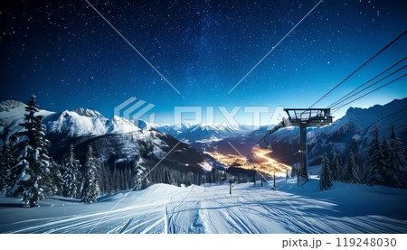 《AI画像》スキー場のナイターイメージ 《AI画像》スキー場のナイターイメージ 119248030