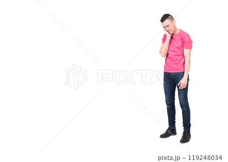 Sad young man touching face and crying in studio Sad young man touching face and crying in studio 119248034