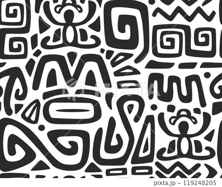 Tiki seamless pattern. Aztec textile print.Geometric, vector background. Suitable for printing on fabric and paper, for Hawaiian parties. 119248205