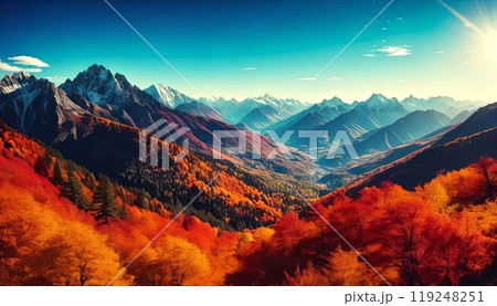 《AI画像》紅葉した山々 119248251
