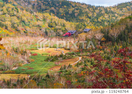 秋の栂池に囲まれる山荘 秋の栂池に囲まれる山荘 119248764