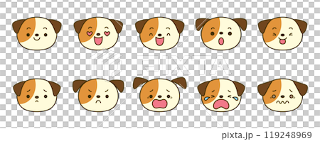 かわいいイヌのいろいろな表情のアイコンセット 119248969