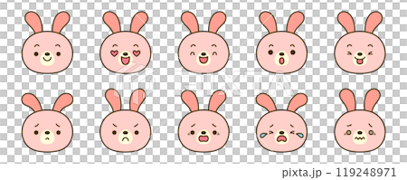 Cute rabbit icon set with various facial expressions 119248971