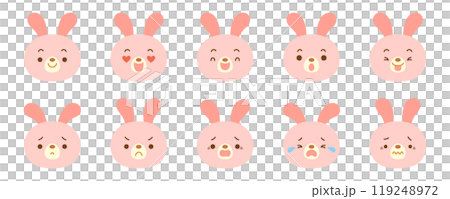 Cute rabbit icon set with various facial expressions Cute rabbit icon set with various facial expressions 119248972