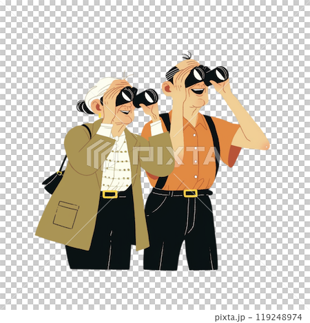 Senior couple looking through binoculars 119248974