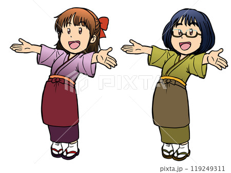 笑顔で両手を広げる仲居の女性1 笑顔で両手を広げる仲居の女性1 119249311