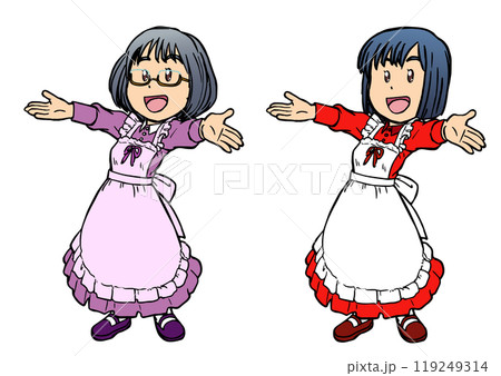 笑顔で両手を広げるメイドの女性4 119249314
