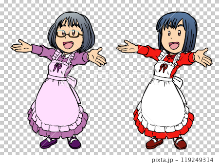 笑顔で両手を広げるメイドの女性4 119249314