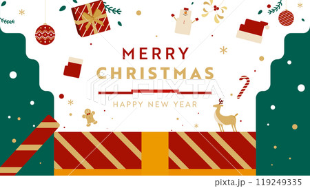 プレゼントボックス、雪だるま、サンタクロースで飾られたクリスマスの広告背景テンプレート(緑) プレゼントボックス、雪だるま、サンタクロースで飾られたクリスマスの広告背景テンプレート(緑) 119249335