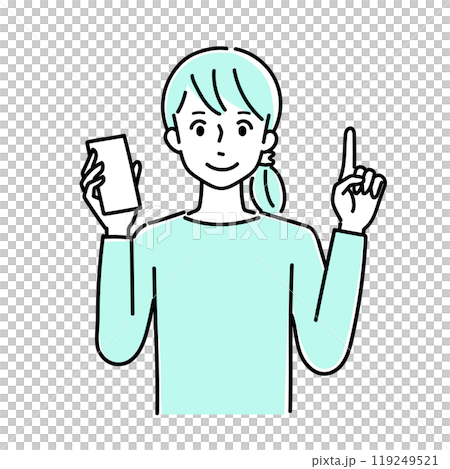 スマホを持って説明をする女性 スマホを持って説明をする女性 119249521