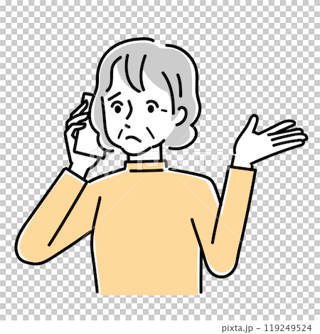 スマホで会話するシニア女性 119249524