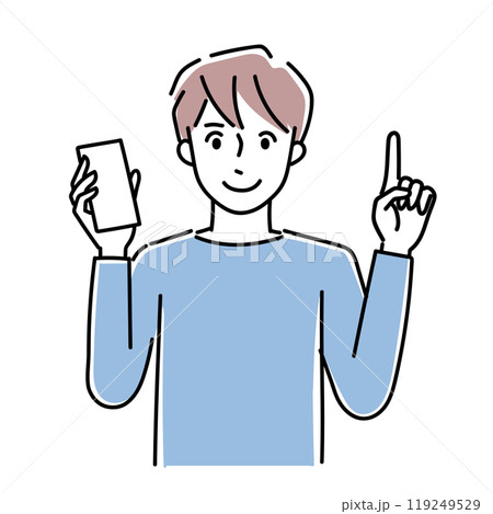 スマホを持って説明をする男性 119249529