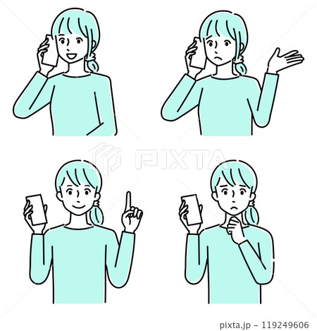 スマホを持つ若い女性セット スマホを持つ若い女性セット 119249606