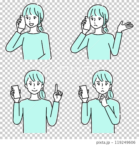 Young woman with smartphone set Young woman with smartphone set 119249606