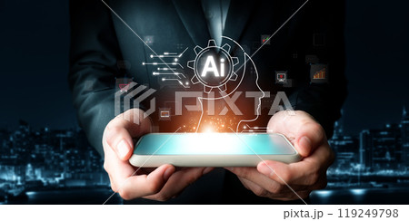 Human interact with AI artificial intelligence brain process generative AI FaaS 119249798