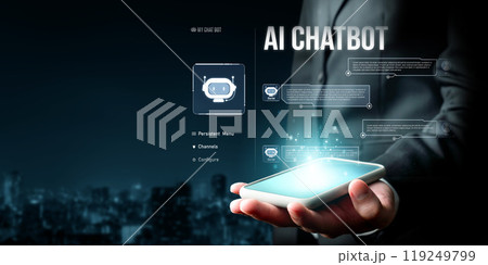 Human interact with AI artificial intelligence virtual assistant FaaS 119249799