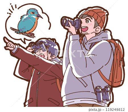 バードウォッチングをする親子のイラスト 119249812