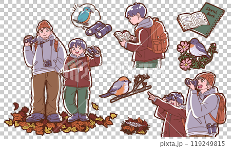父母與孩子觀鳥插畫集 119249815