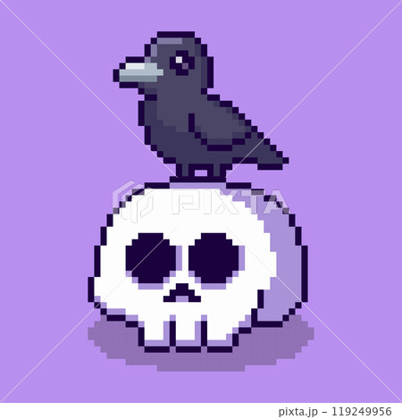 Pixel art Skull with Crow game asset design Pixel art Skull with Crow game asset design 119249956