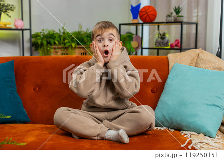 Excited boy child kid surprised, shocked by sudden victory good win news, celebrating, wow reaction Excited boy child kid surprised, shocked by sudden victory good win news, celebrating, wow reaction 119250151