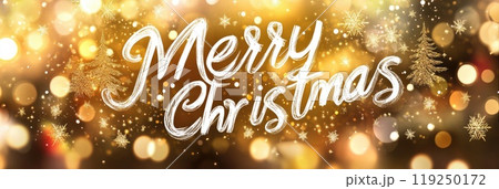 yellow festive background with the inscription 'Merry Christmas' 119250172