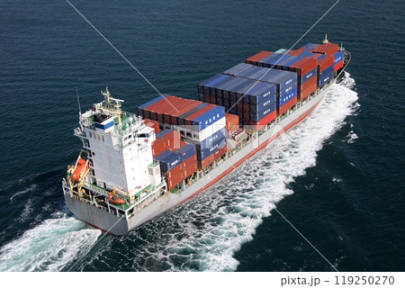 来島海峡大橋を通過するコンテナ船 119250270