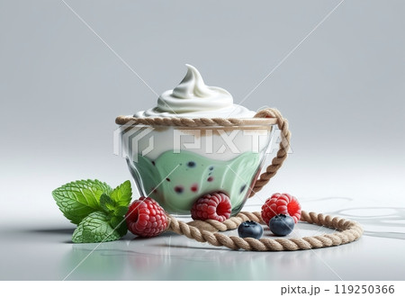 natural organic yogurt in a glass jar with berries, organic natural product natural organic yogurt in a glass jar with berries, organic natural product 119250366