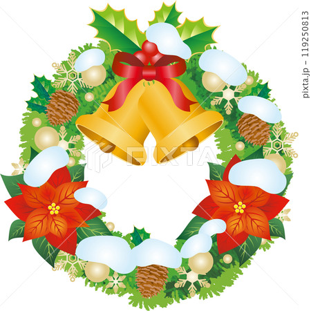 christmas　クリスマスリース　ベル　雪　ひいらぎ　フレーム　飾り　素材 119250813