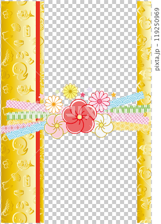 2025年 巳年 年賀状 へび年パターン柄と梅と菊の花水引 2025年 巳年 年賀状 へび年パターン柄と梅と菊の花水引 119250969