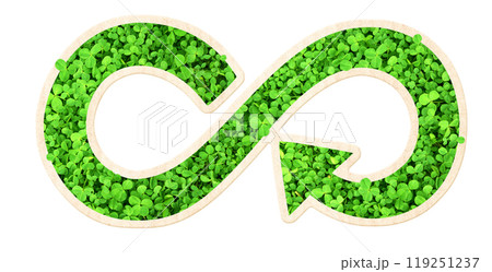 Arrows recycle symbol with clover leaves. Horizontal banner with eco paper texture. Ecology, go green, Green Energy, environmental, conservation protection concept. Isolated on white background 119251237