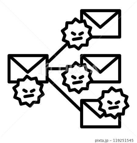 ウイルスはメールを使って感染を拡大しているアイコン。 119251545