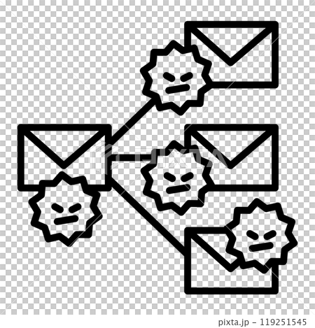 ウイルスはメールを使って感染を拡大しているアイコン。 119251545