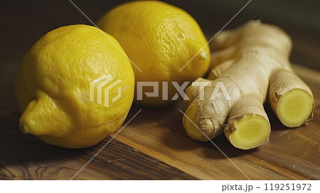 Lemons and ginger. Generative AI 119251972