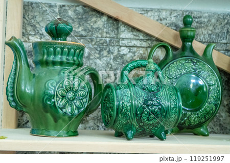 Various decanters for wine and drinks. Ukrainian clay ceramics. Green tableware. Jug Various decanters for wine and drinks. Ukrainian clay ceramics. Green tableware. Jug 119251997