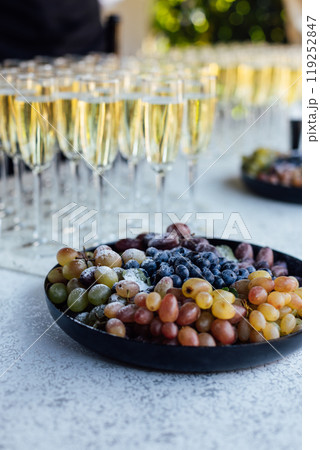 Wedding party. Buffet table with vegetables and fruits. 119252847