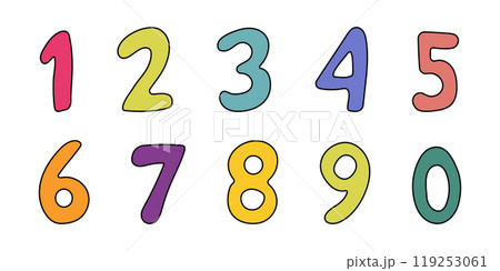 Doodle number, set numeric outline comic figure. 1 to 0 hand drawn numbers. Sketch marker stroke. Doodle number, set numeric outline comic figure. 1 to 0 hand drawn numbers. Sketch marker stroke. 119253061