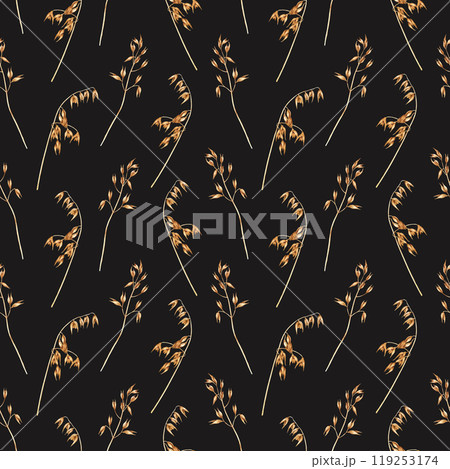 Watercolor seamless pattern with oat plants, edible starchy grains, domesticated cereal grass. Hand drawn repeat pattern for wrapping wallpaper fabric textile Watercolor seamless pattern with oat plants, edible starchy grains, domesticated cereal grass. Hand drawn repeat pattern for wrapping wallpaper fabric textile 119253174