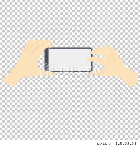 操作智慧型手機相機的手的插圖素材，線條較少的顏色 119253251