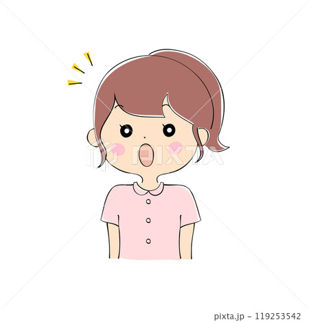 ひらめいた若い女性　表情バリエーション_肌色　ペン画風 119253542
