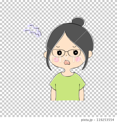 Complaining young woman, facial expression variations, skin color, pen drawing style 119253554