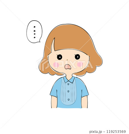 言葉を失う若い女性　表情バリエーション_肌色　ペン画風 119253569