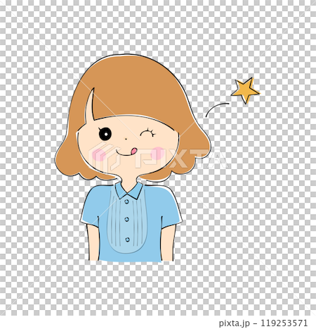 眨眼的年輕女子臉部表情變化_膚色鋼筆繪畫風格 119253571