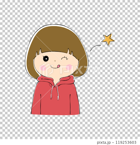 眨眼的年輕女子臉部表情變化_膚色鋼筆繪畫風格 119253603