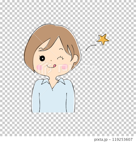 ウインクする若い女性　表情バリエーション_肌色　ペン画風 119253607