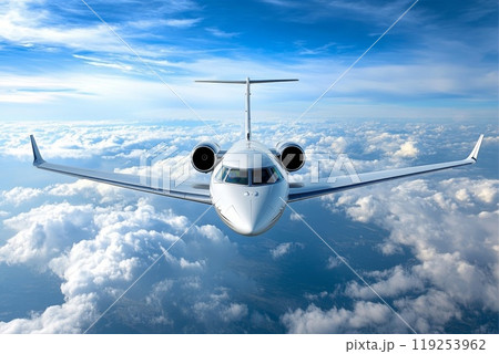 Private jet airplane in flight. 119253962