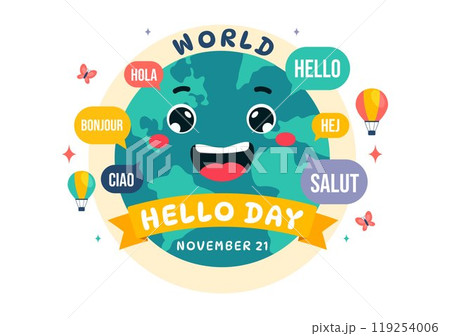 World Hello Day Vector Illustration on November 21 with Speech Bubbles Displaying Greetings in Multiple Languages from Around the in a Background 119254006