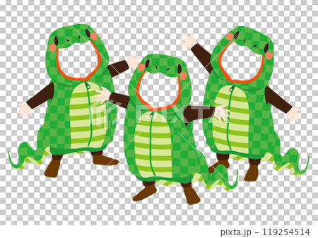 Vector illustration of a cute snake costume that you can put your face into (for 3 people) 119254514